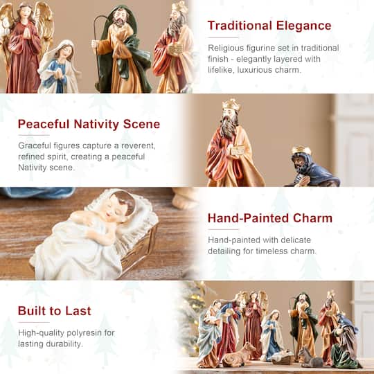 Glitzhome® 8" 10-Piece Christmas Nativity Figurine Set